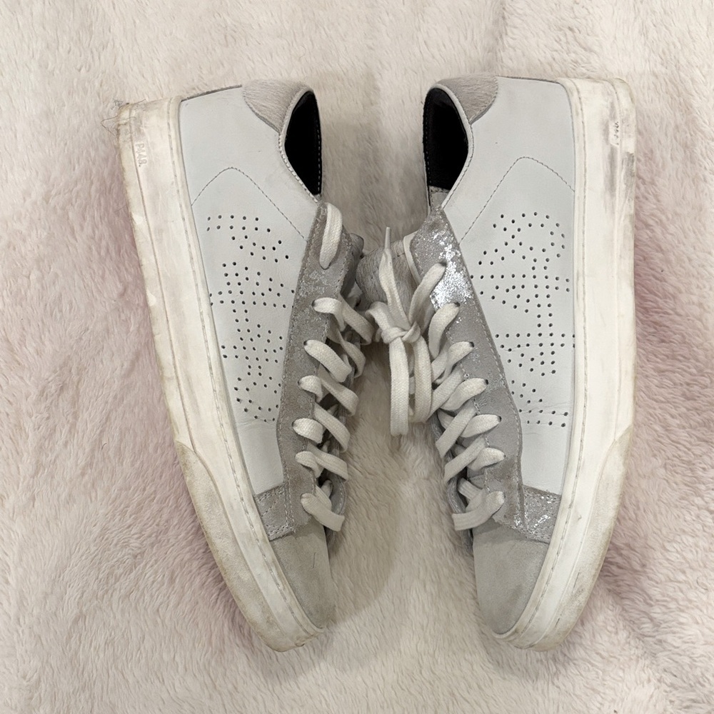 P448 White and Gray Sneakers with Silver Accents Sz 8​